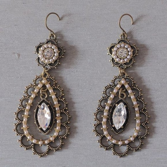 Chloe + Isabel Pearl + Crystal Filigree Earrings - Picture 1 of 3